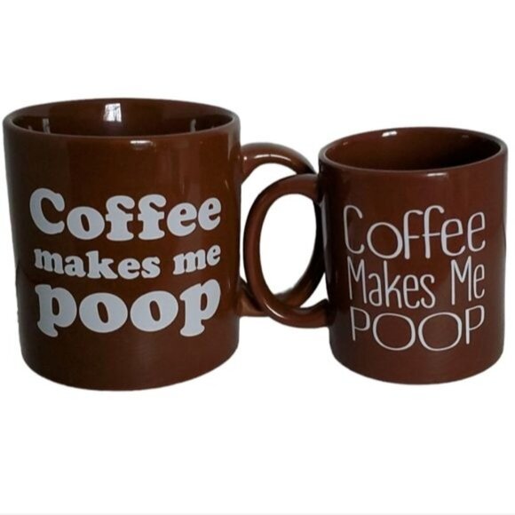2 Coffee Makes Me Poop Mugs Cups Brown CONTAINERS - Picture 2 of 16